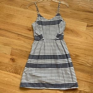 Blue and white striped linen dress